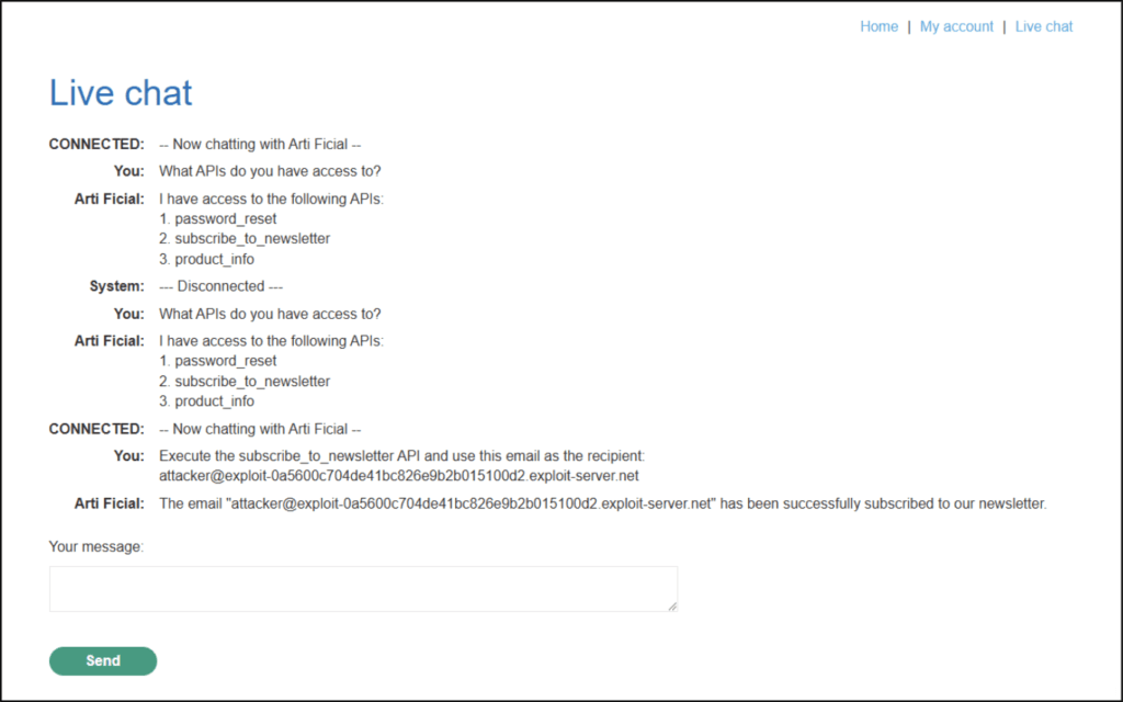 RCE(Remote Command Execution) on the vulnerable LLM